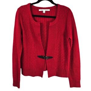 Max Studio Cardigan Women's L Red Basket Weave Belt Closure Festive Season Party